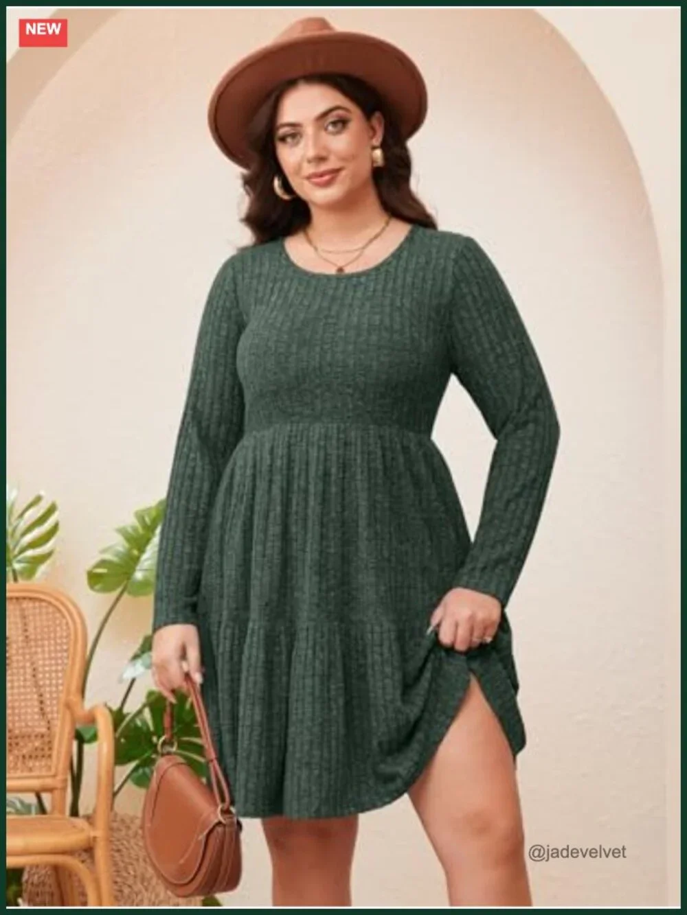Plus Size Fall Sweater Dress with Pockets Long Sleeve A-Line Midi